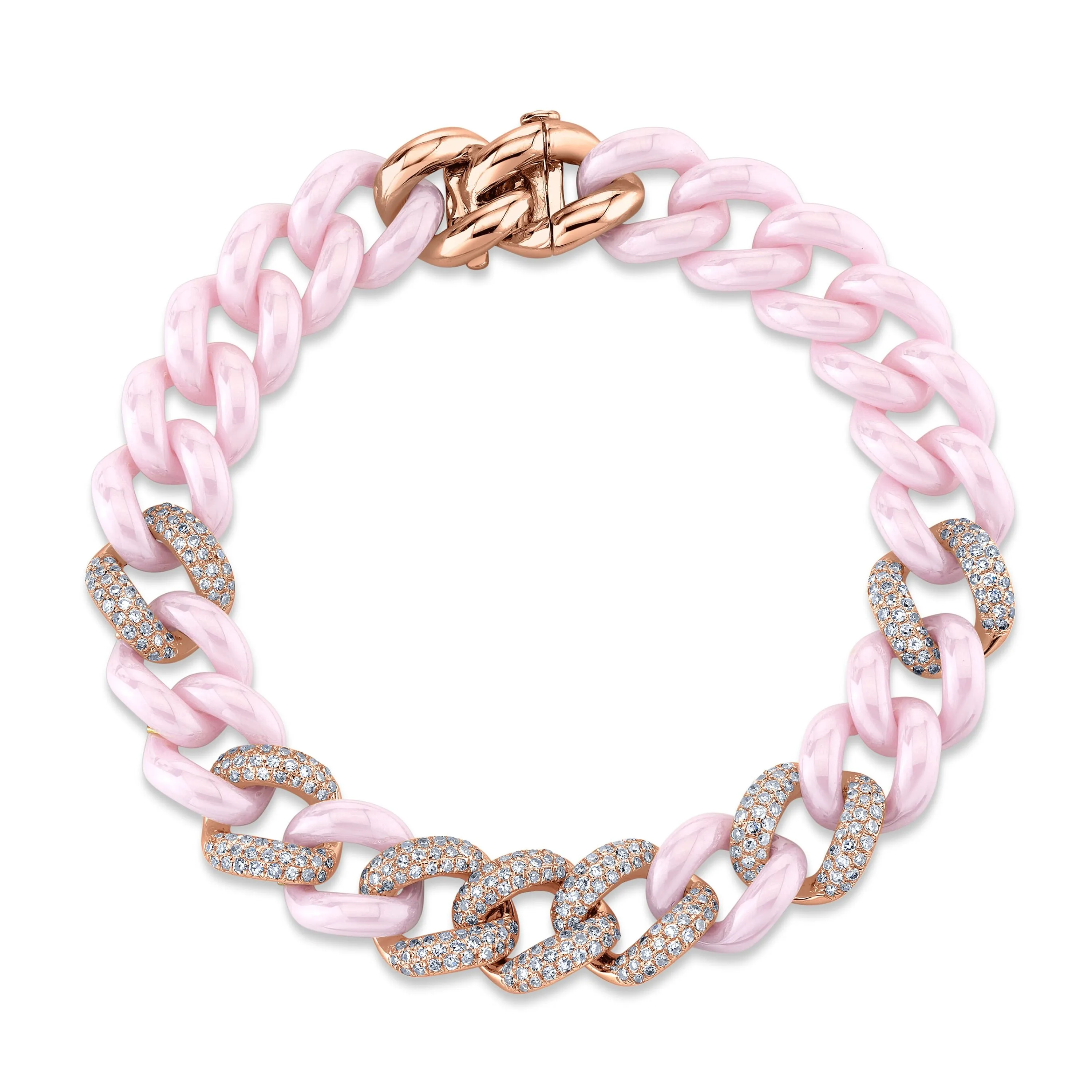 DIAMOND 7 PAVE & PINK CERAMIC ESSENTIAL LINK BRACELET