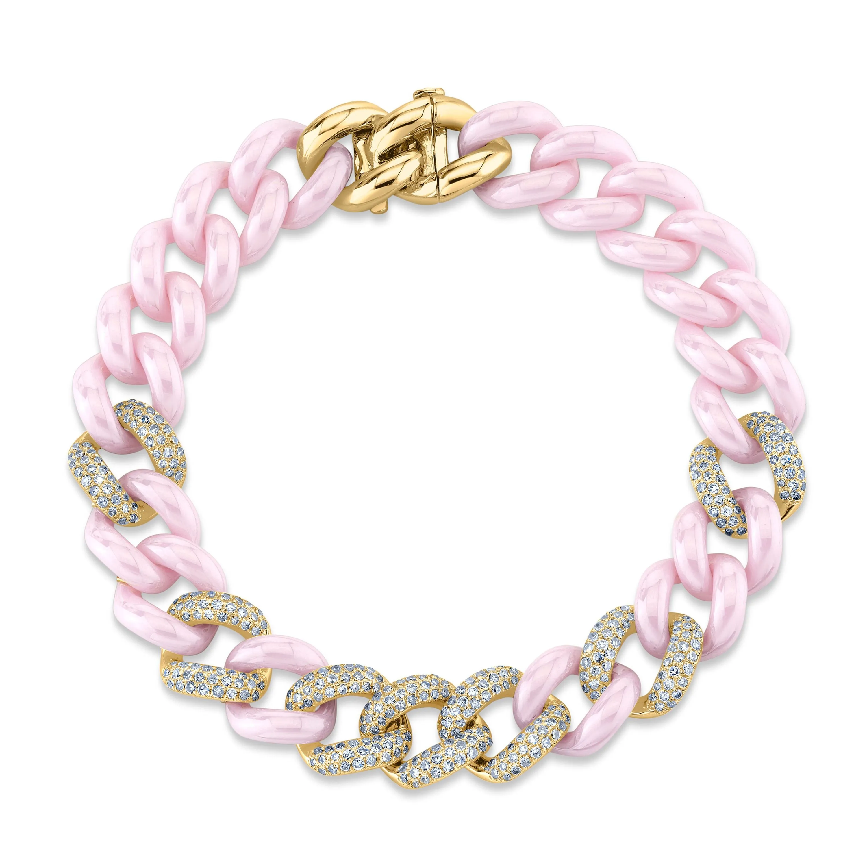 DIAMOND 7 PAVE & PINK CERAMIC ESSENTIAL LINK BRACELET