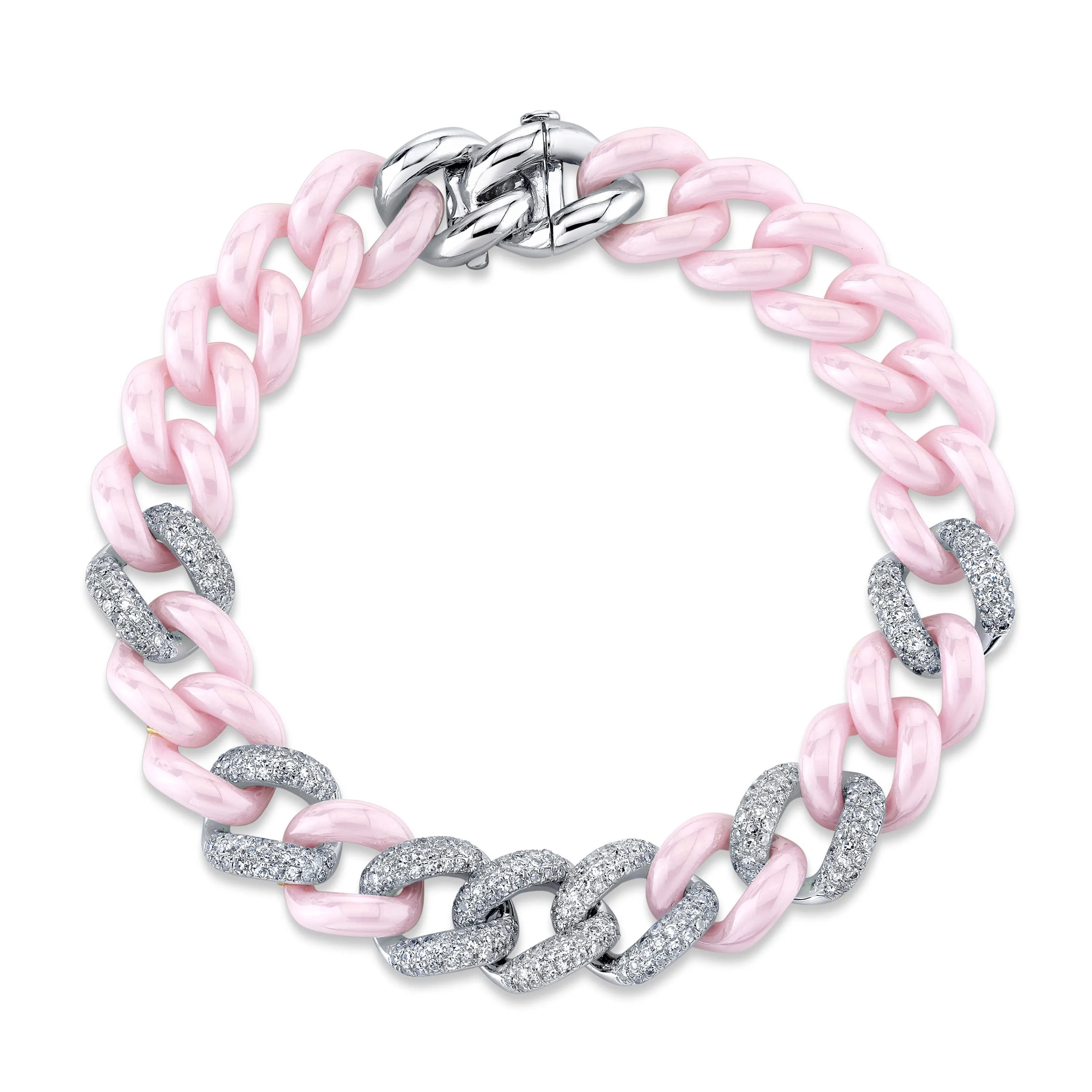 DIAMOND 7 PAVE & PINK CERAMIC ESSENTIAL LINK BRACELET