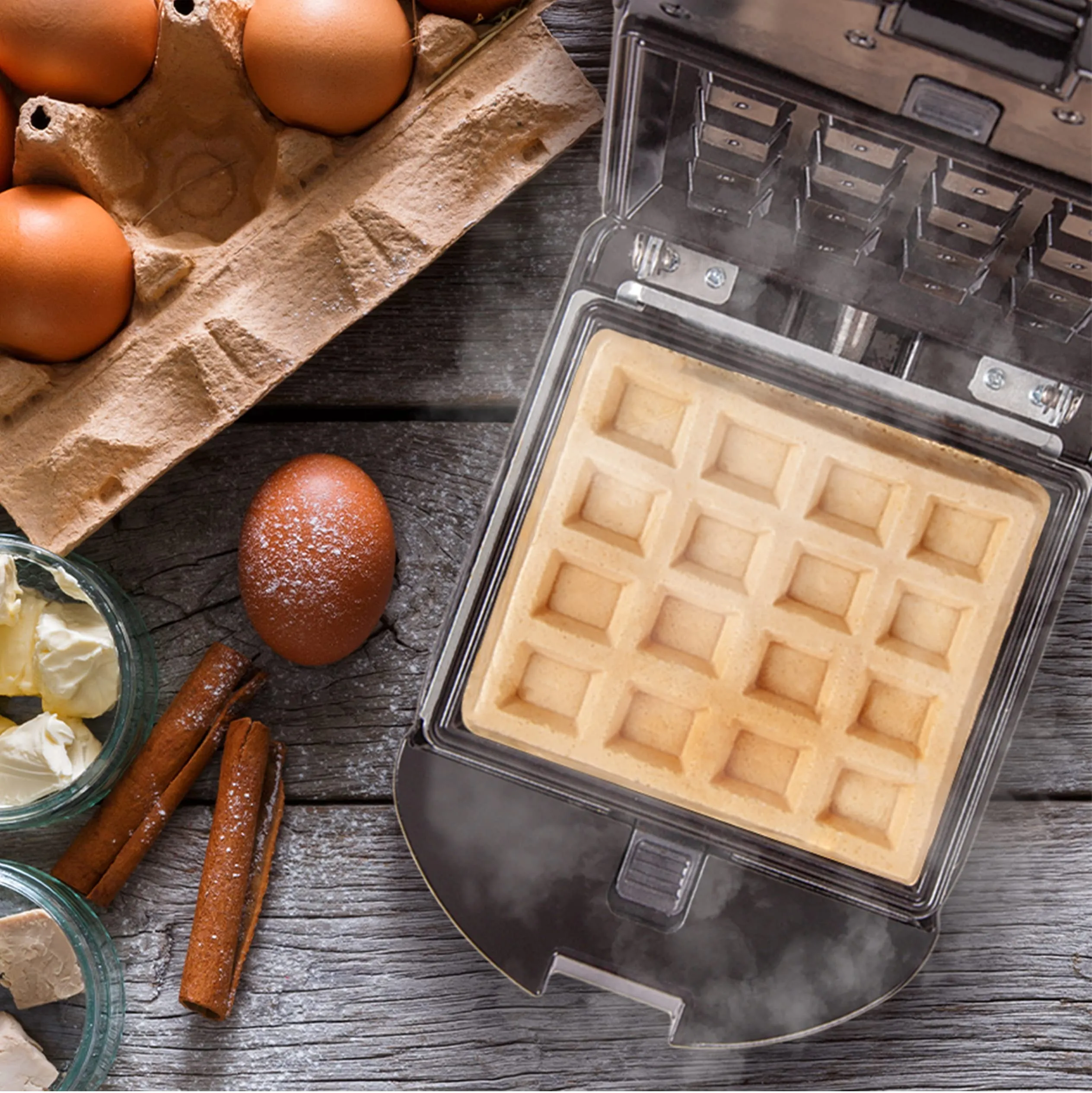 Duronic 2-in-1 Single Waffle Maker and Mini Grill WM52 | Detachable and Interchangeable Plates | 520W | Non-Stick | Automatic Temperature Control | Compact Snack Maker |Toasties, Eggs, Grilled Meats