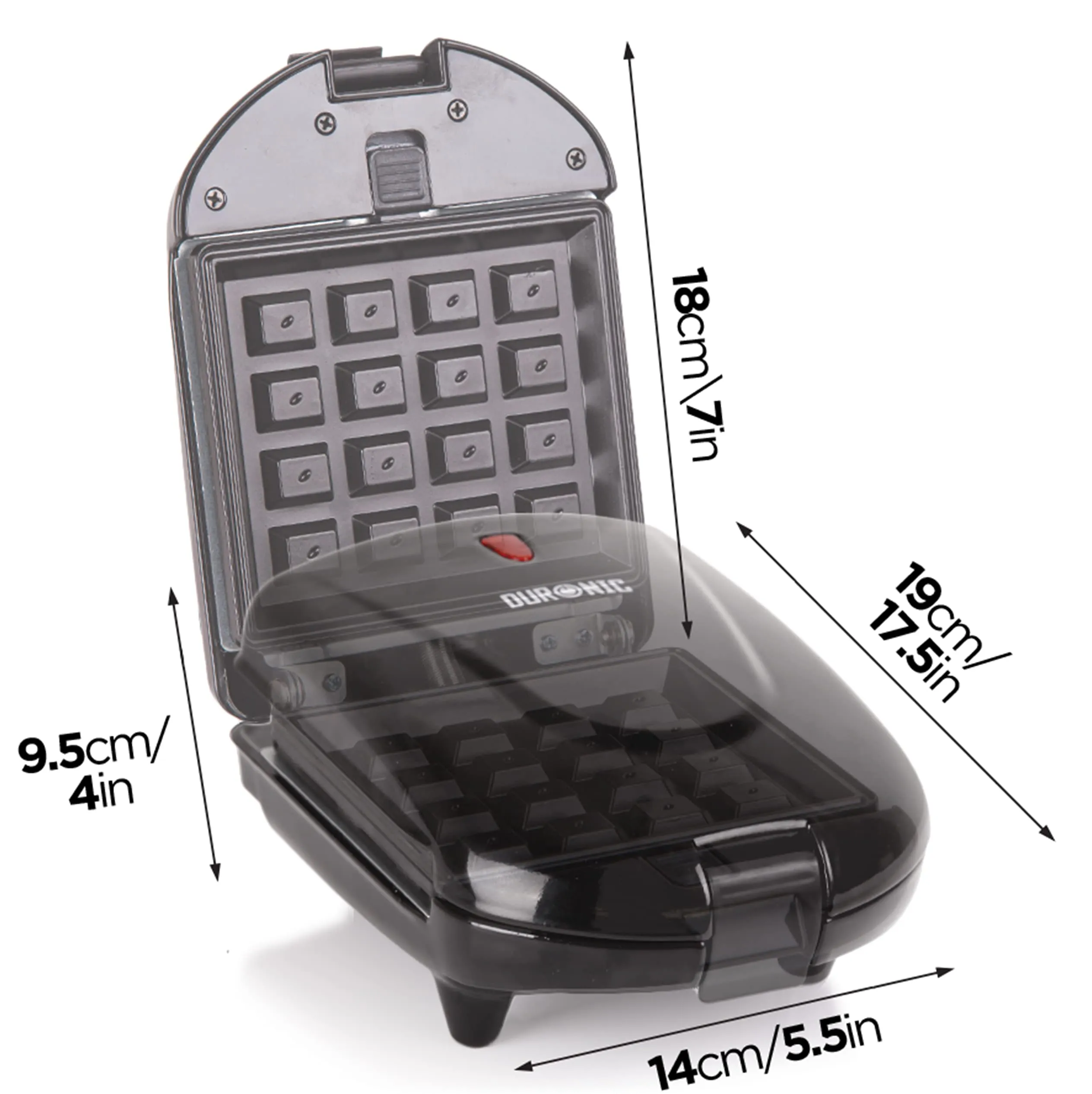 Duronic 2-in-1 Single Waffle Maker and Mini Grill WM52 | Detachable and Interchangeable Plates | 520W | Non-Stick | Automatic Temperature Control | Compact Snack Maker |Toasties, Eggs, Grilled Meats