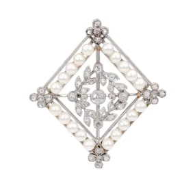 Edwardian Seed Pearl Diamond Platinum Brooch