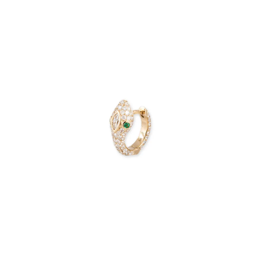 EMERALD EYES PAVE DIAMOND SNAKE MINI HOOP