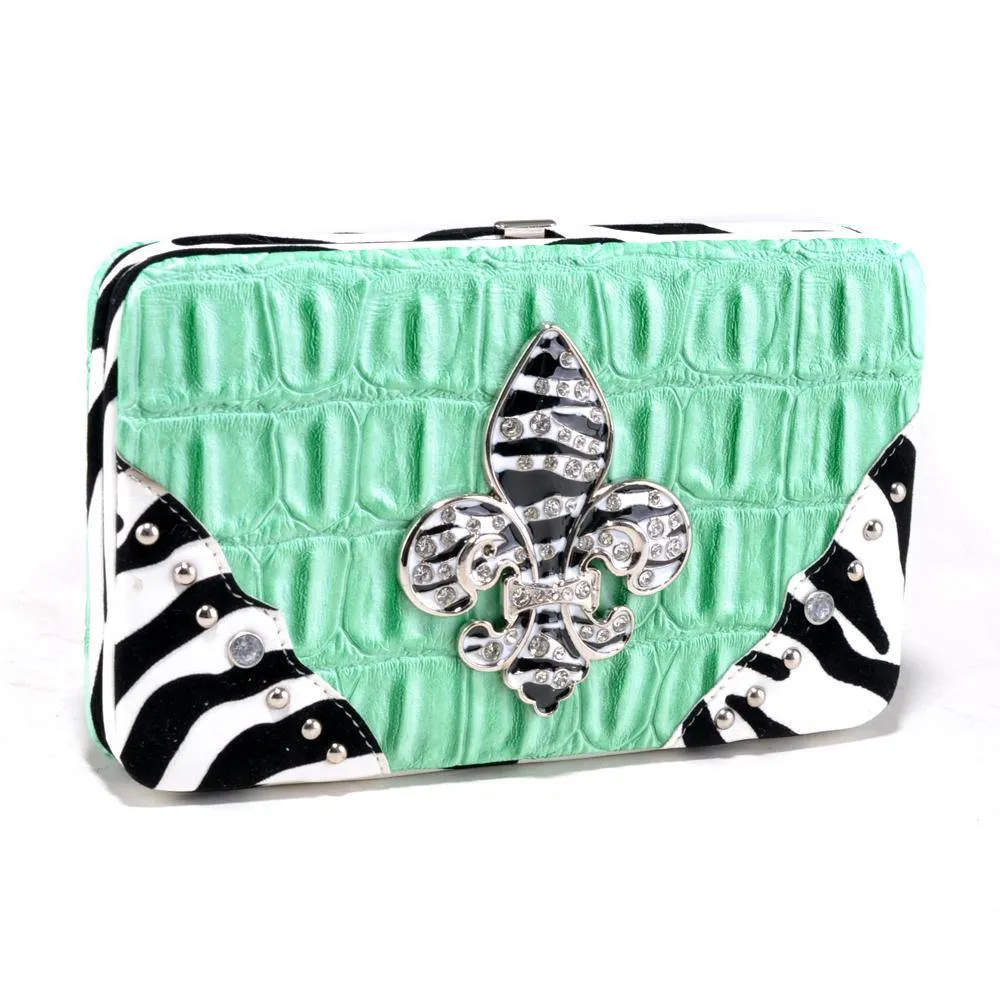 Fashion Embossed Wallet with Zebra Trim and Rhinestone