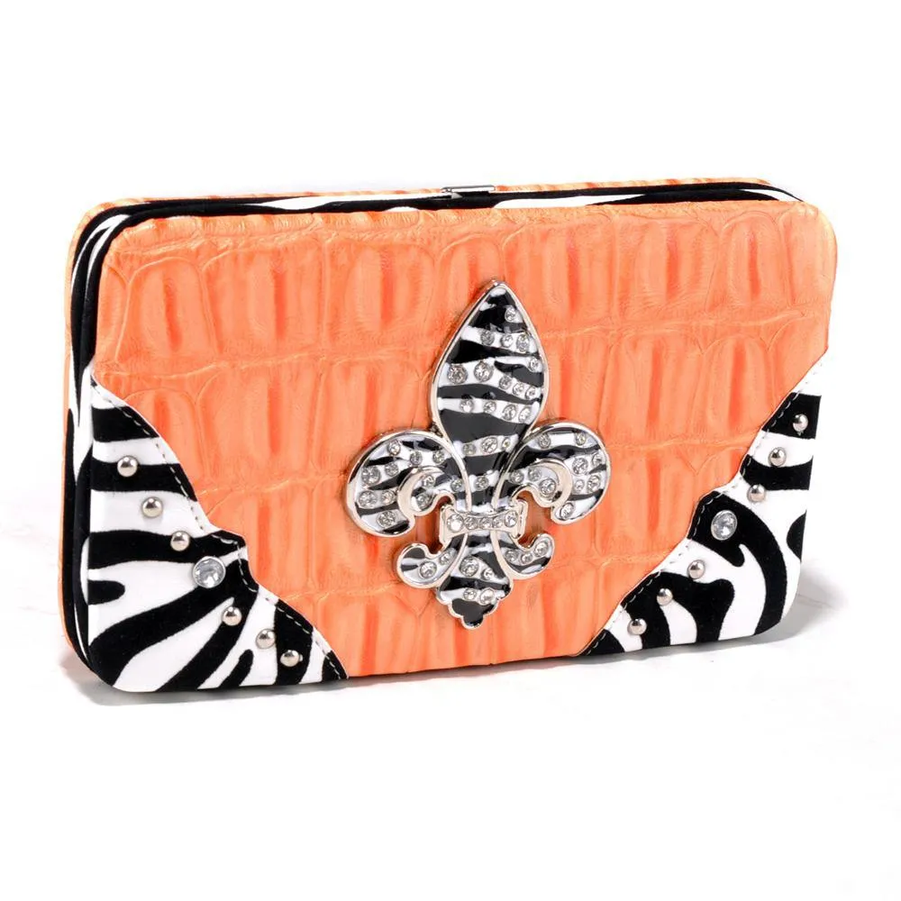 Fashion Embossed Wallet with Zebra Trim and Rhinestone