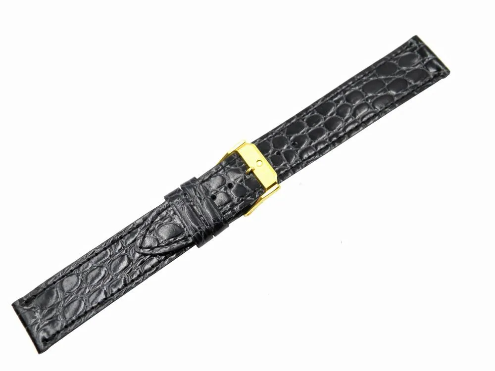 FITS Genuine Movado CROCODILE Grain Calfskin Leather Black 17mm Watch Band