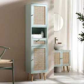 Frances Woven Rattan Tallboy Bathroom Unit, Mint Green