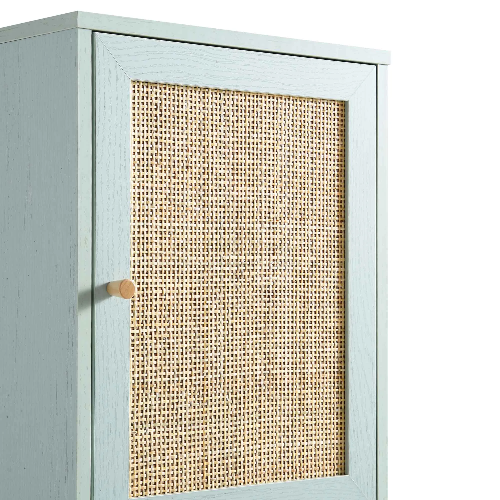 Frances Woven Rattan Tallboy Bathroom Unit, Mint Green