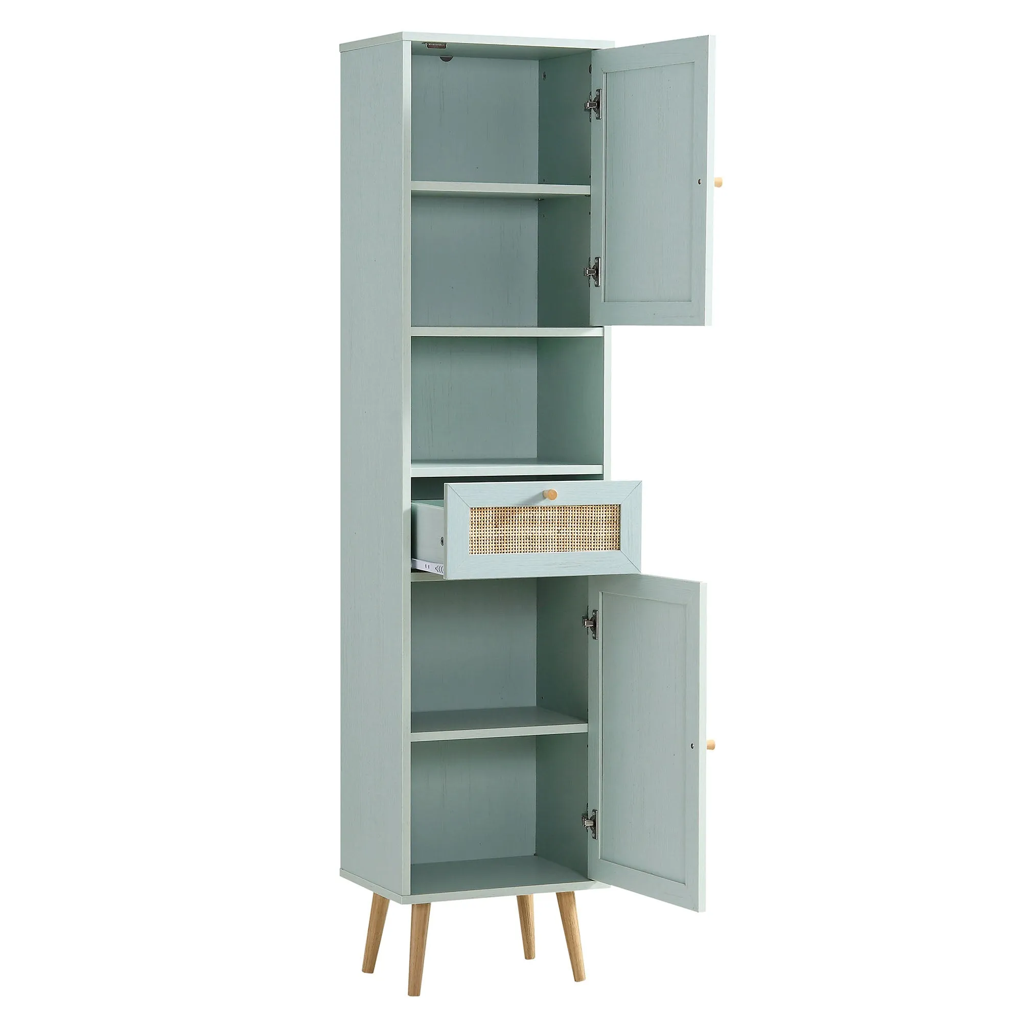 Frances Woven Rattan Tallboy Bathroom Unit, Mint Green