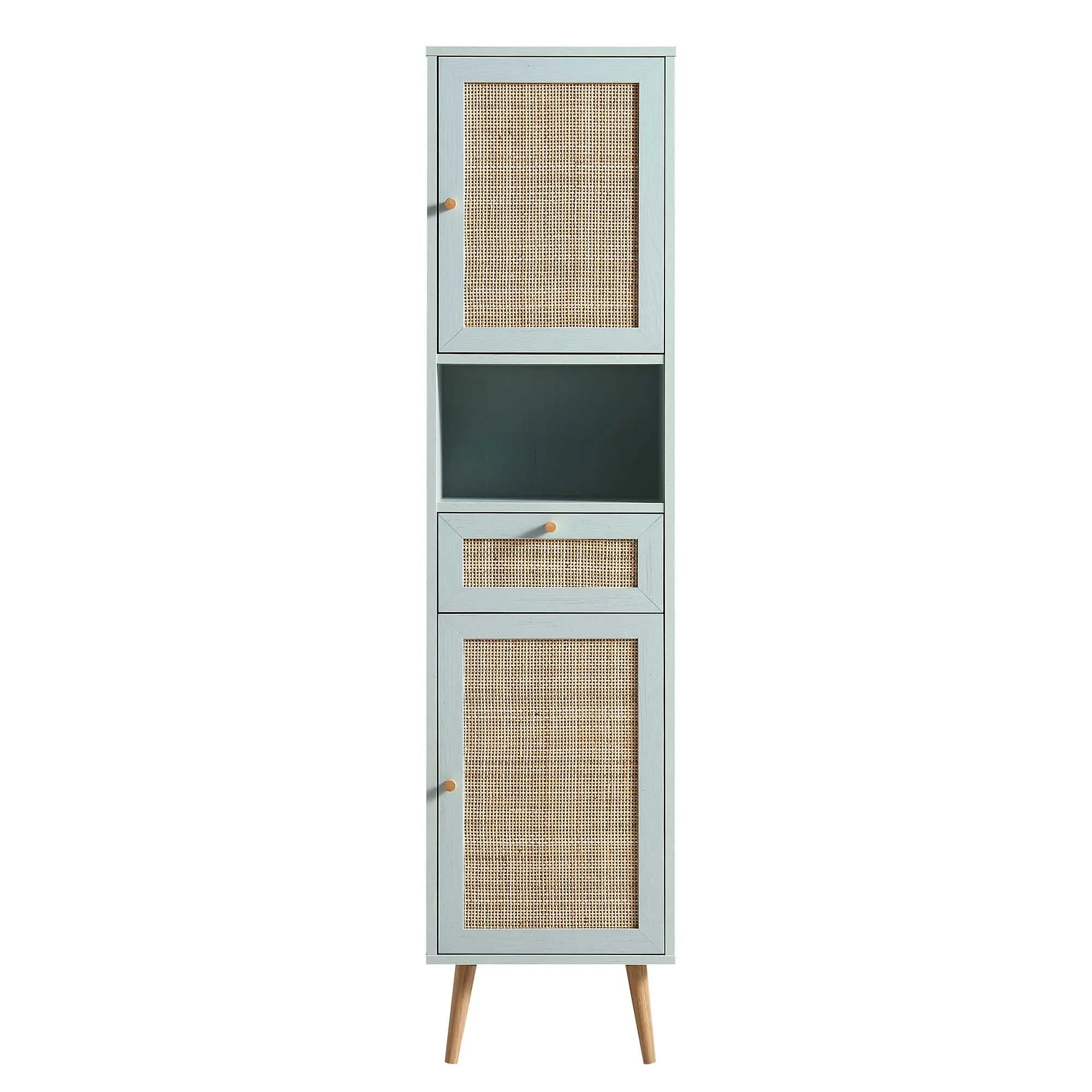 Frances Woven Rattan Tallboy Bathroom Unit, Mint Green