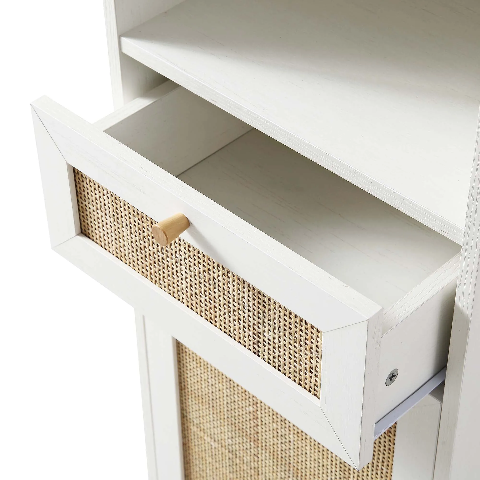 Frances Woven Rattan Tallboy Bathroom Unit, White