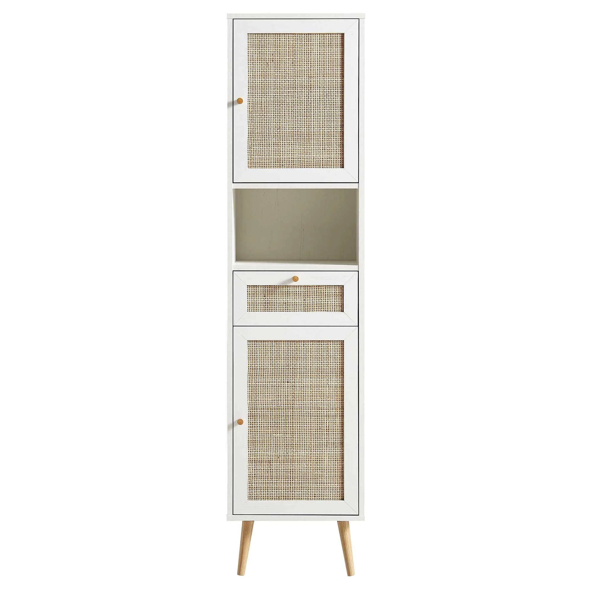 Frances Woven Rattan Tallboy Bathroom Unit, White