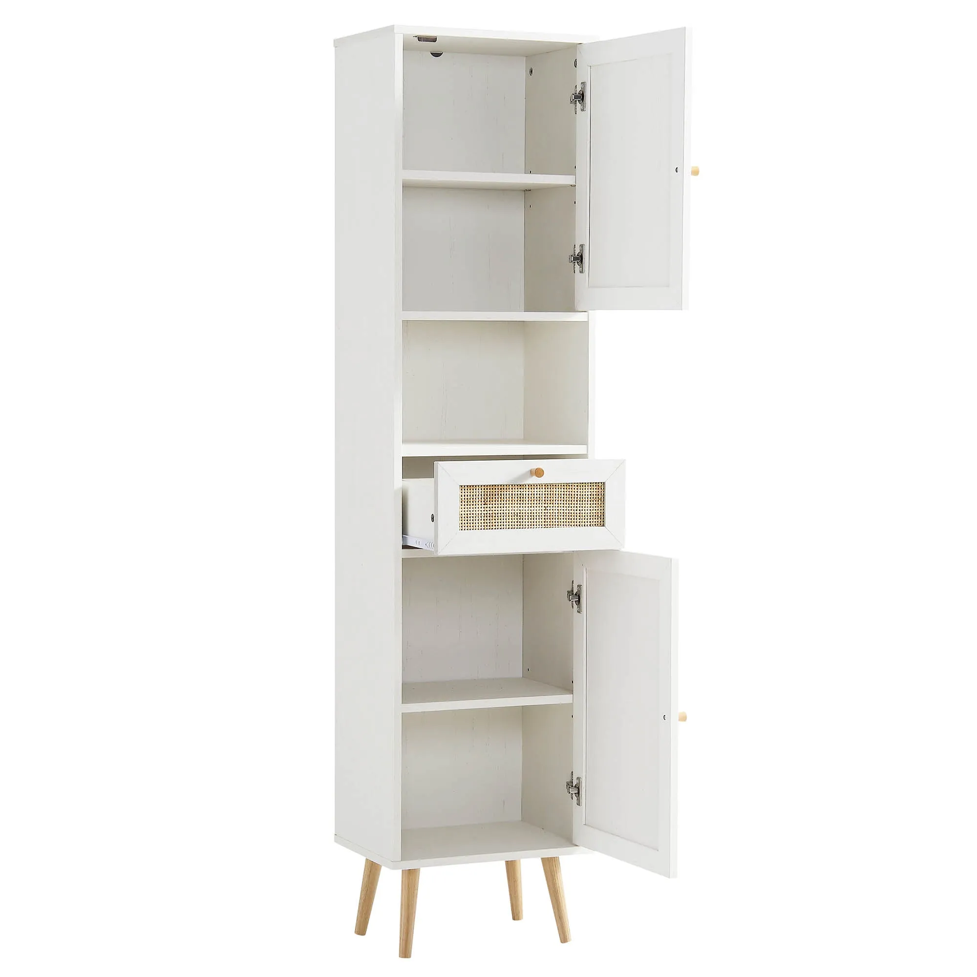 Frances Woven Rattan Tallboy Bathroom Unit, White