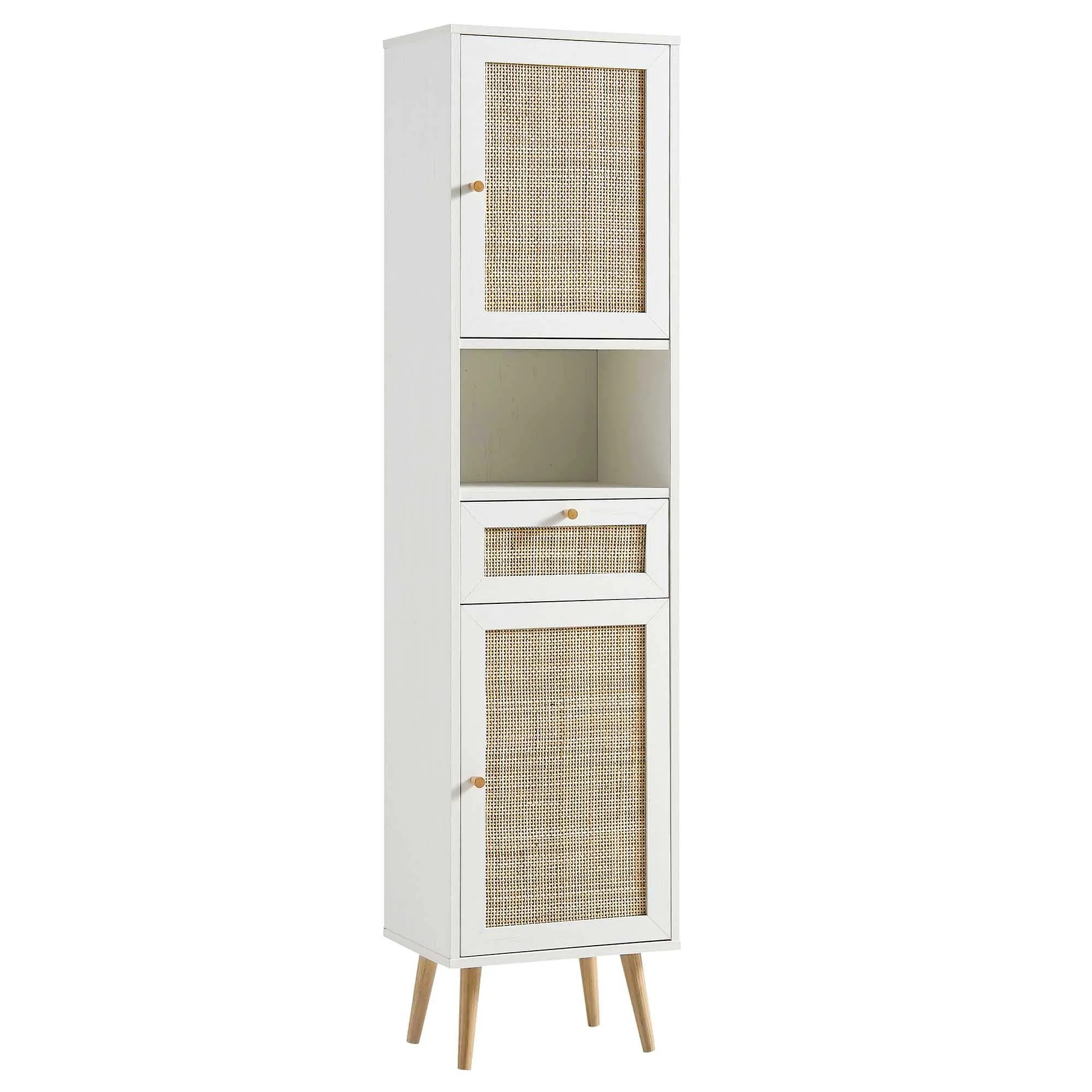 Frances Woven Rattan Tallboy Bathroom Unit, White