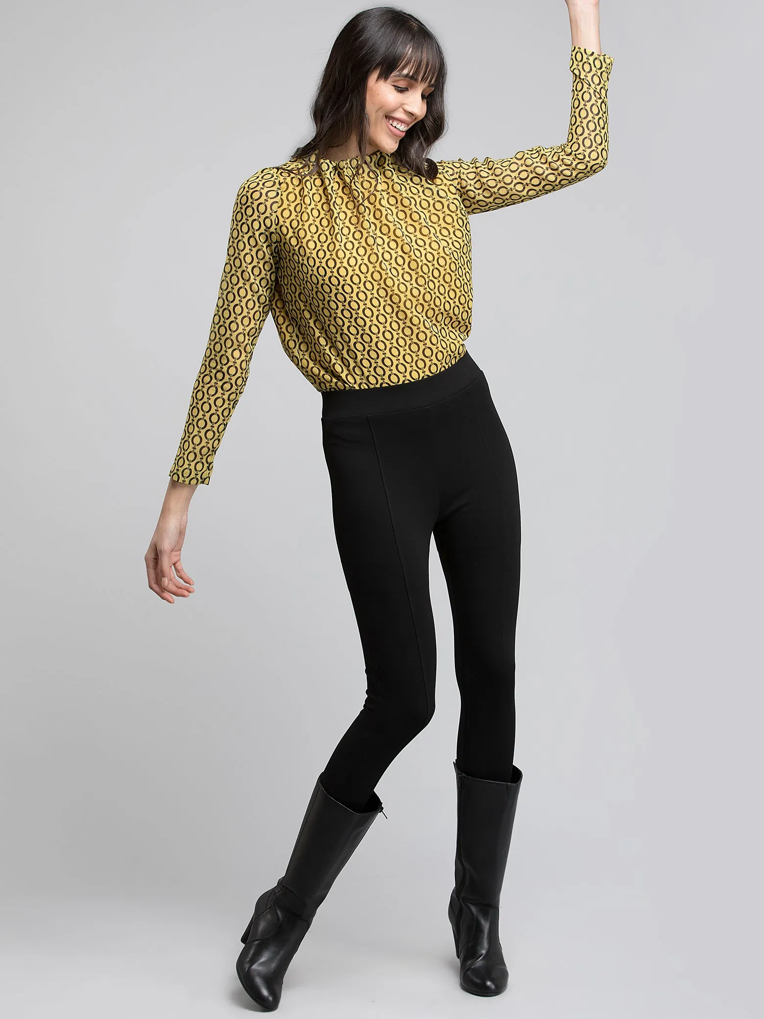 Geometric Print Pleated Top - Yellow and Black