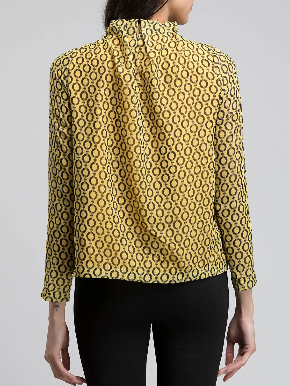 Geometric Print Pleated Top - Yellow and Black