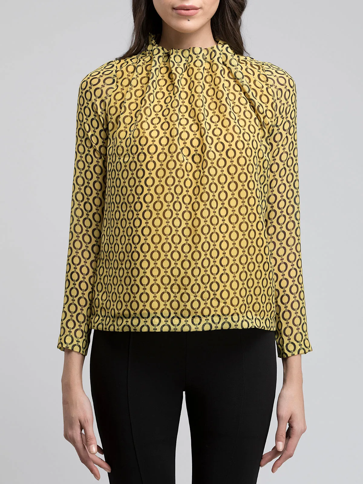 Geometric Print Pleated Top - Yellow and Black