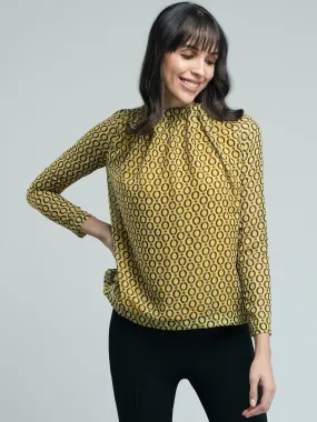 Geometric Print Pleated Top - Yellow and Black