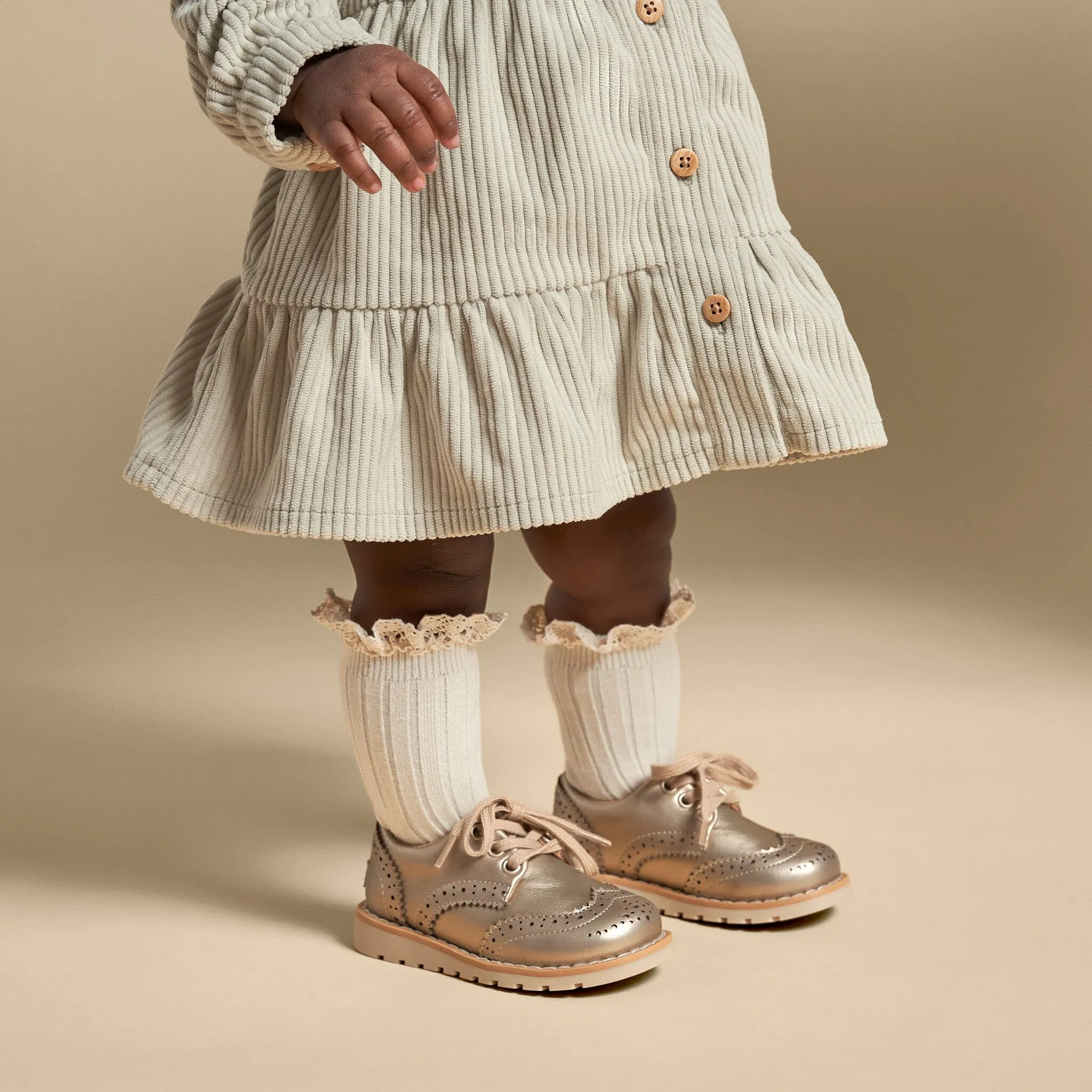 Infant & Toddler Girls Platinum Wingtip Oxfords