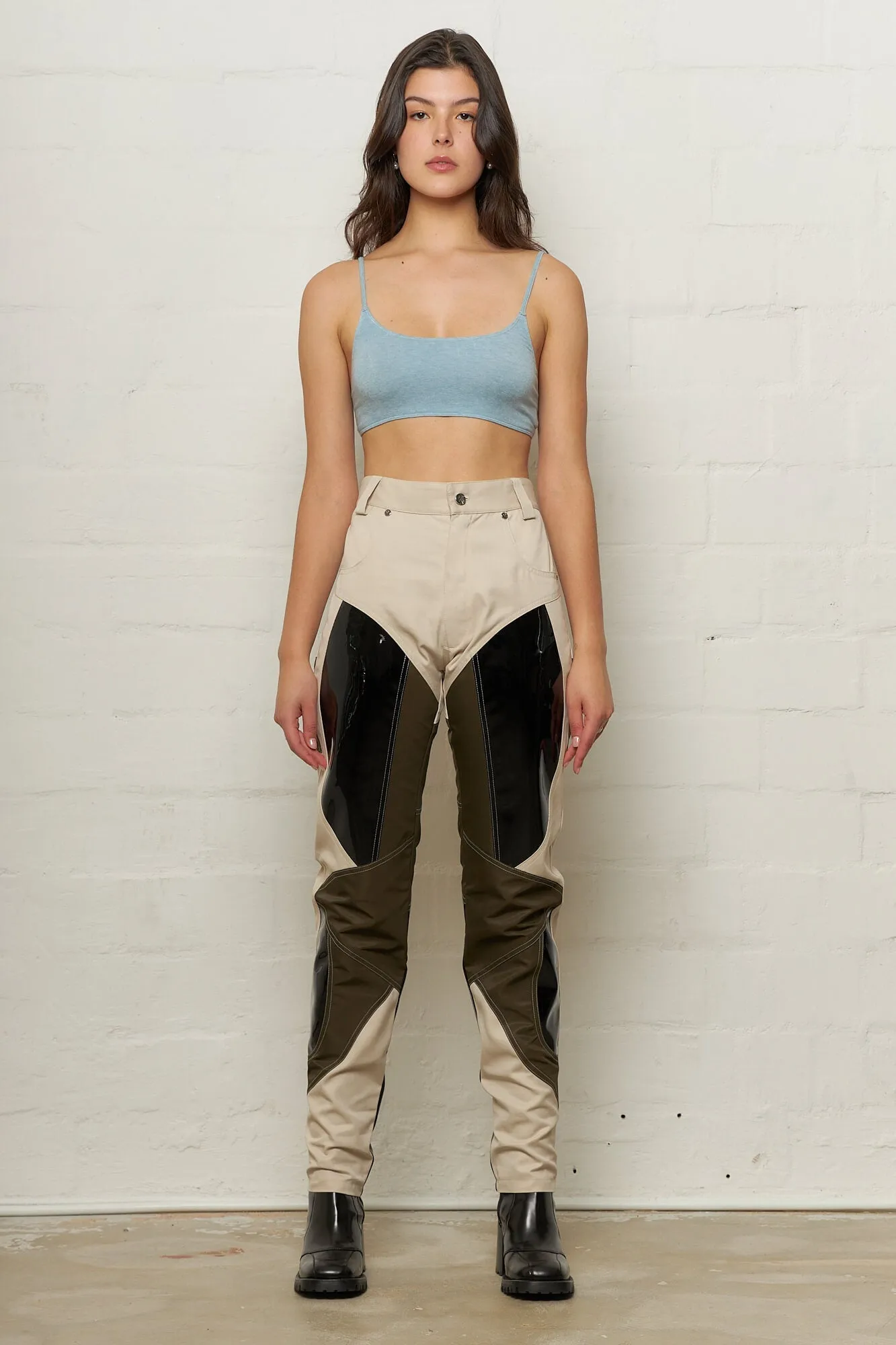 Jun Patchwork Vinyl Trousers Multi Color