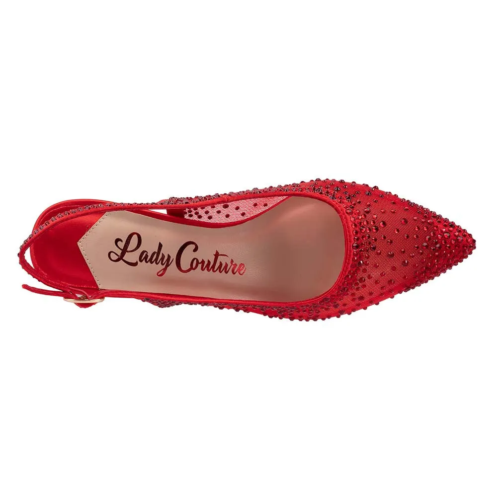 Lady Couture DEMI Red Rhinestone Mesh Slingback Block with 2.5-Inch Heel