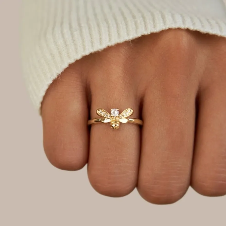 Laila Crystal & Gold Bee Ring