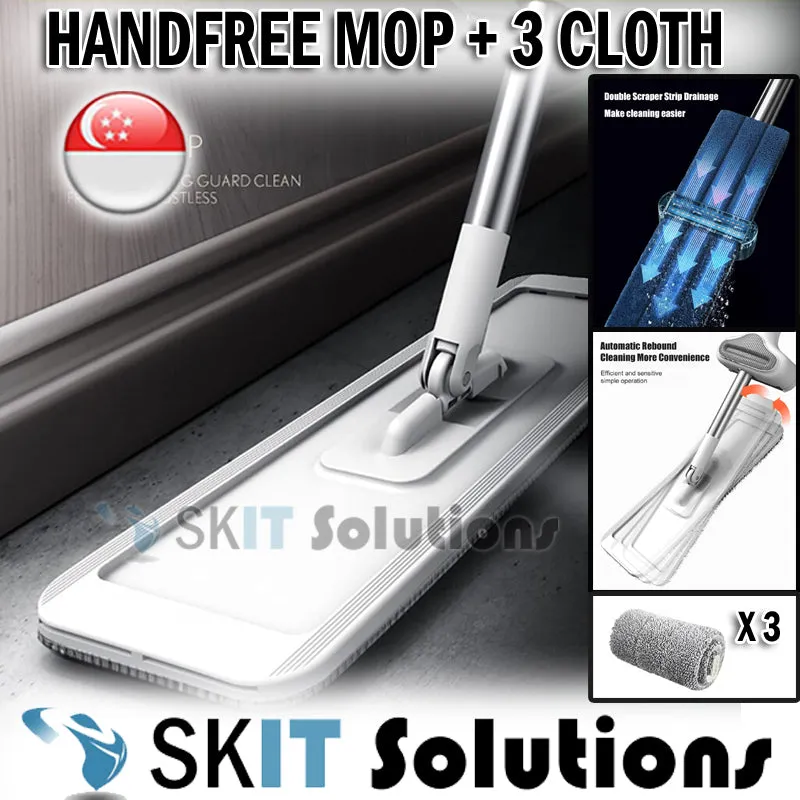 Lazy Handfree Dust Rotating Spin Flat Squeeze Mop 3 Microfiber Cloth Cleaning Floor Wet Dry Cleaner