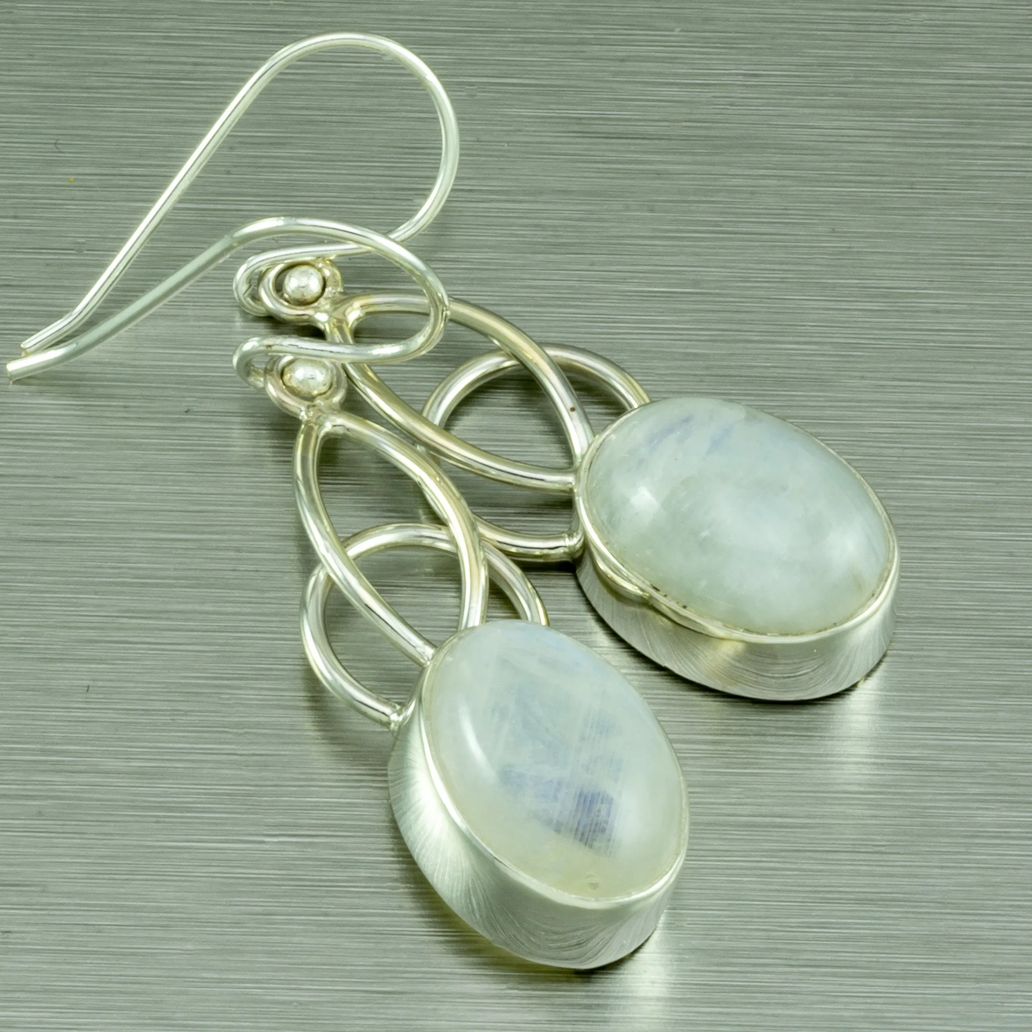 Long Rose Quartz Earrings, 925 Sterling Silver