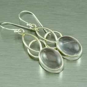 Long Rose Quartz Earrings, 925 Sterling Silver