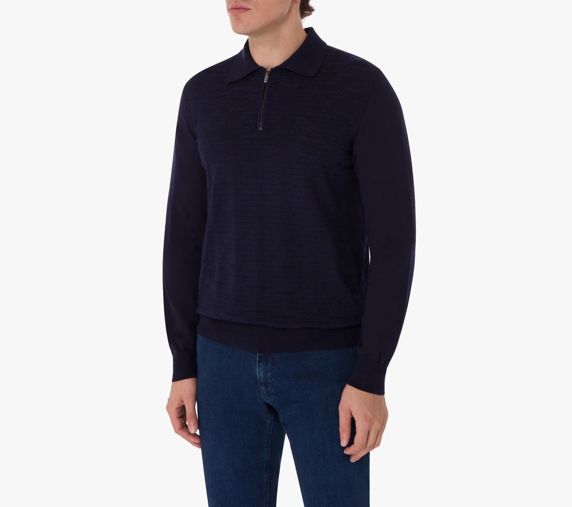 Long Sleeve Zipped Polo with "Vanisé Express" Pattern