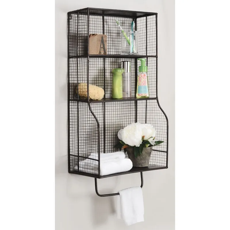 Lumaar 3 Piece Tiered Metal Black Shelf with Towel Bar