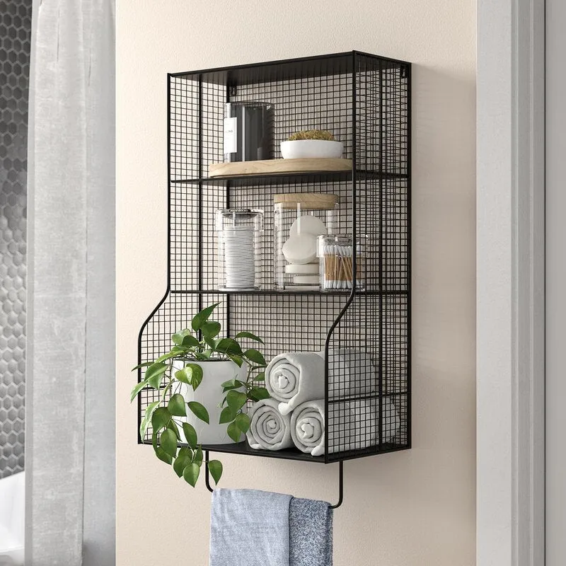 Lumaar 3 Piece Tiered Metal Black Shelf with Towel Bar