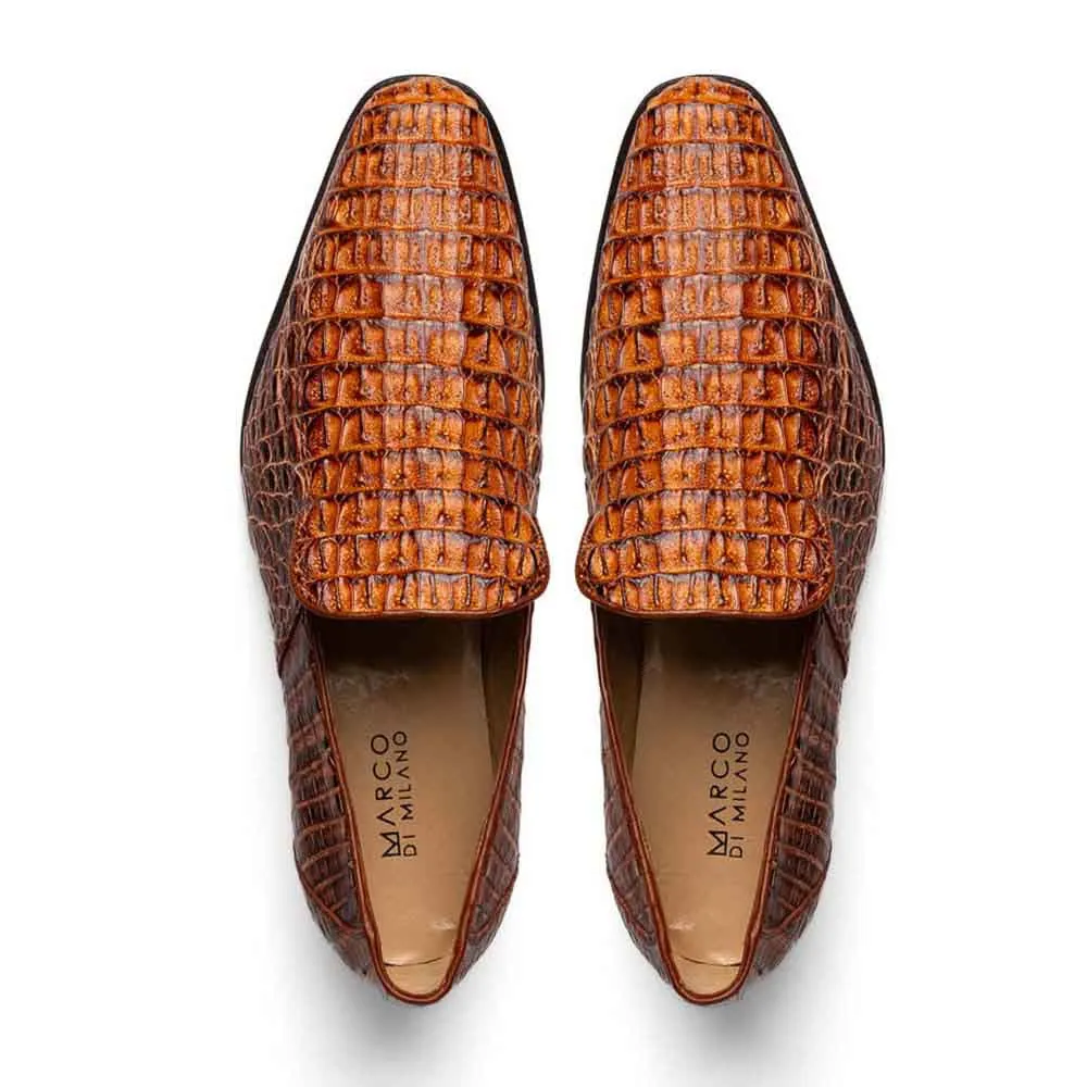 Marco Di Milano Trento Rustic Cognac Caiman Crocodile Slip-On