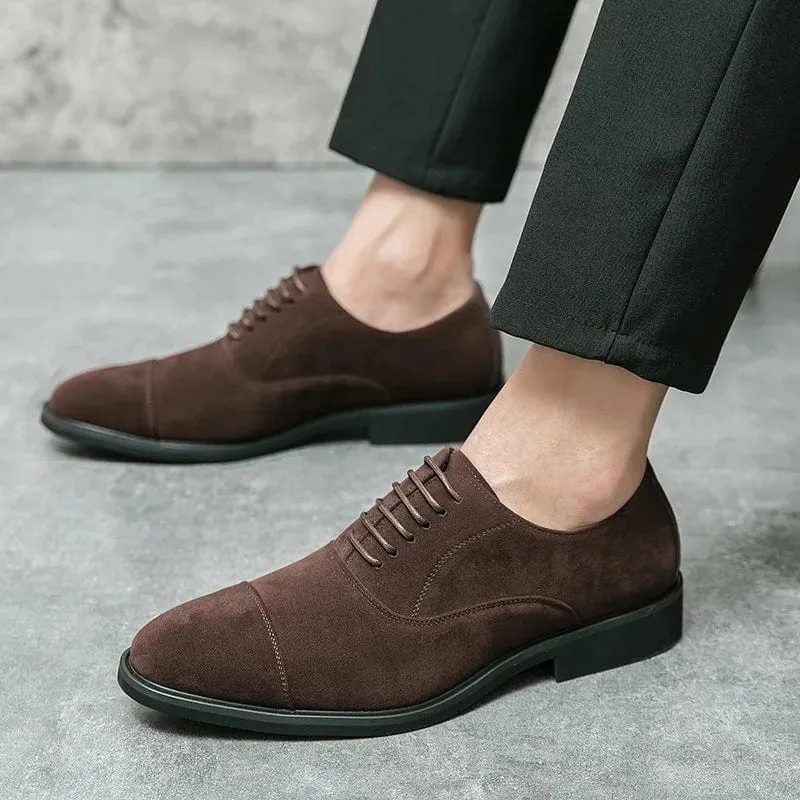 Men's Pointed Toe Suede Leather Oxfords - Lace-Up Wedding & Formal Dress Shoes