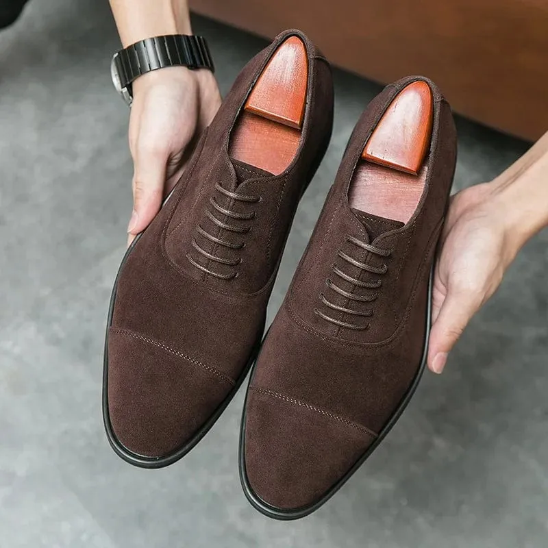 Men's Pointed Toe Suede Leather Oxfords - Lace-Up Wedding & Formal Dress Shoes