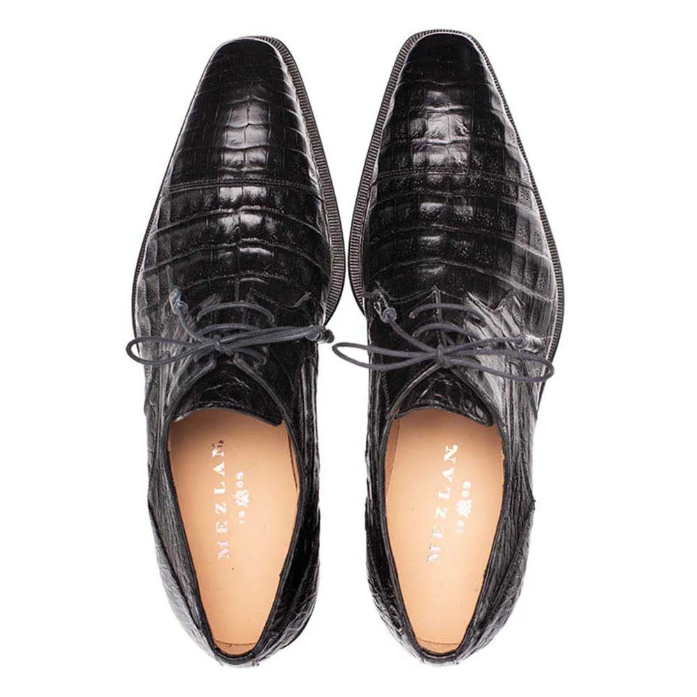 Mezlan Giovane Fuscus Cap Toe Derby Black Crocodile Shoes