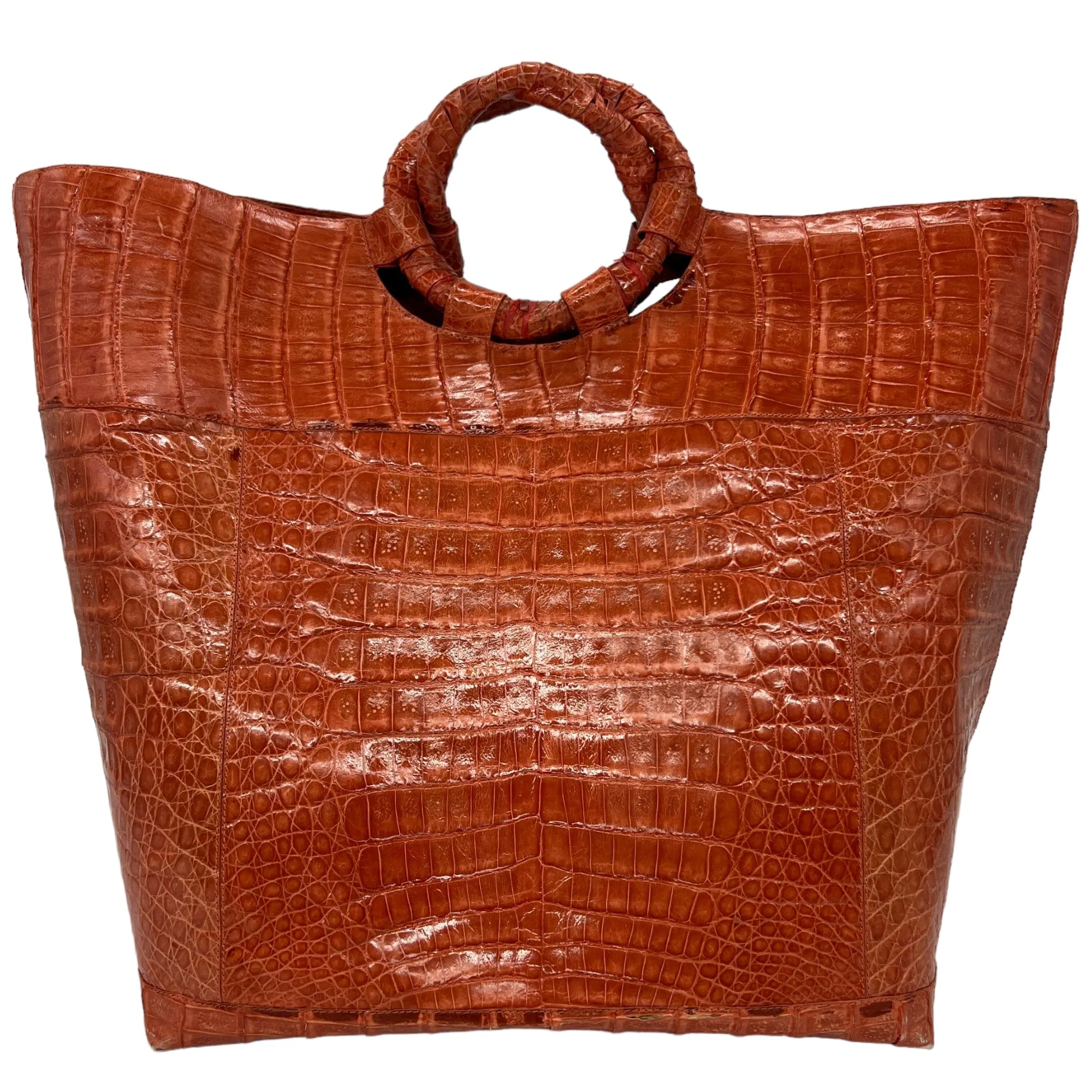 NANCY GONZALEZ Croc Circle Handle Tote Bag - Burnt Orange