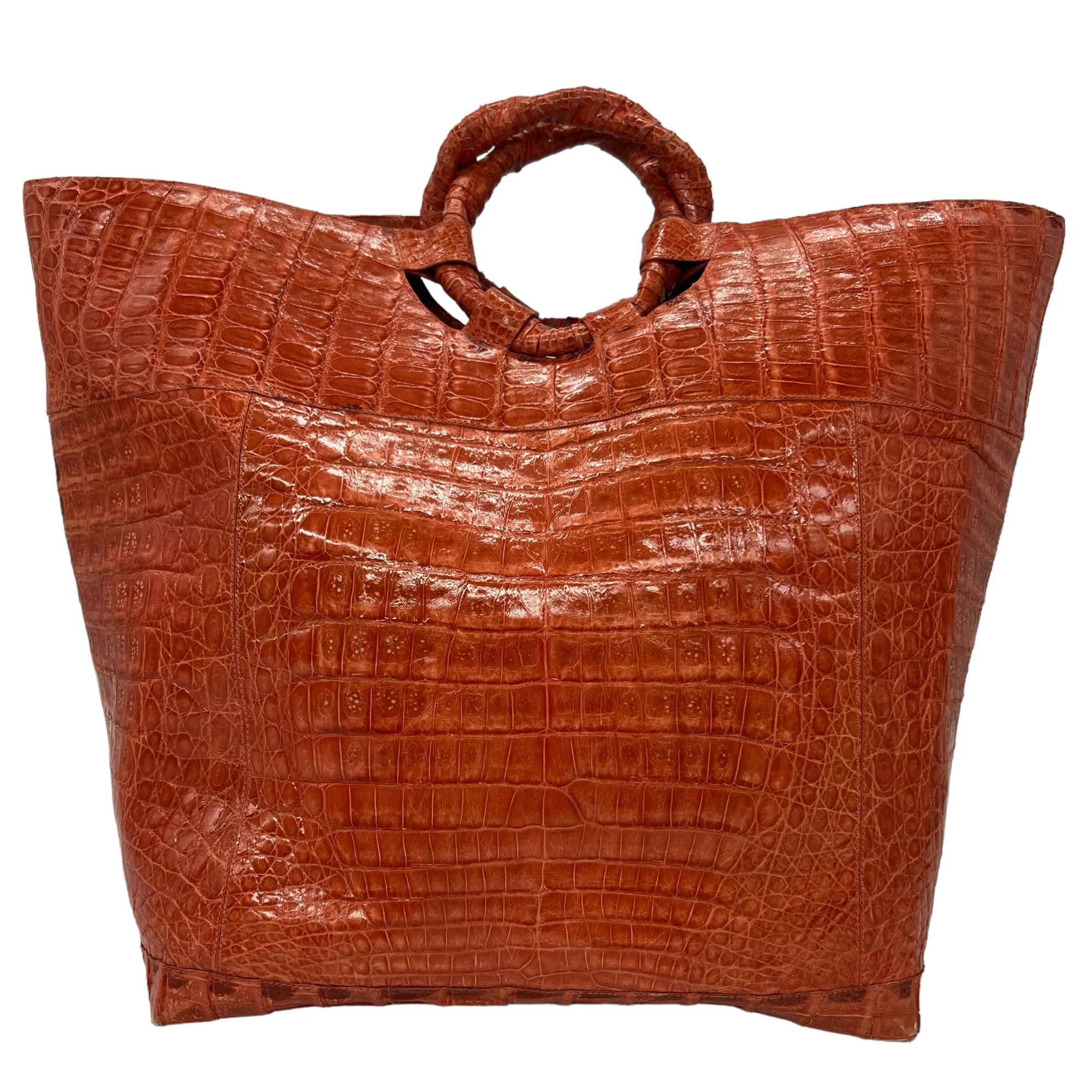 NANCY GONZALEZ Croc Circle Handle Tote Bag - Burnt Orange