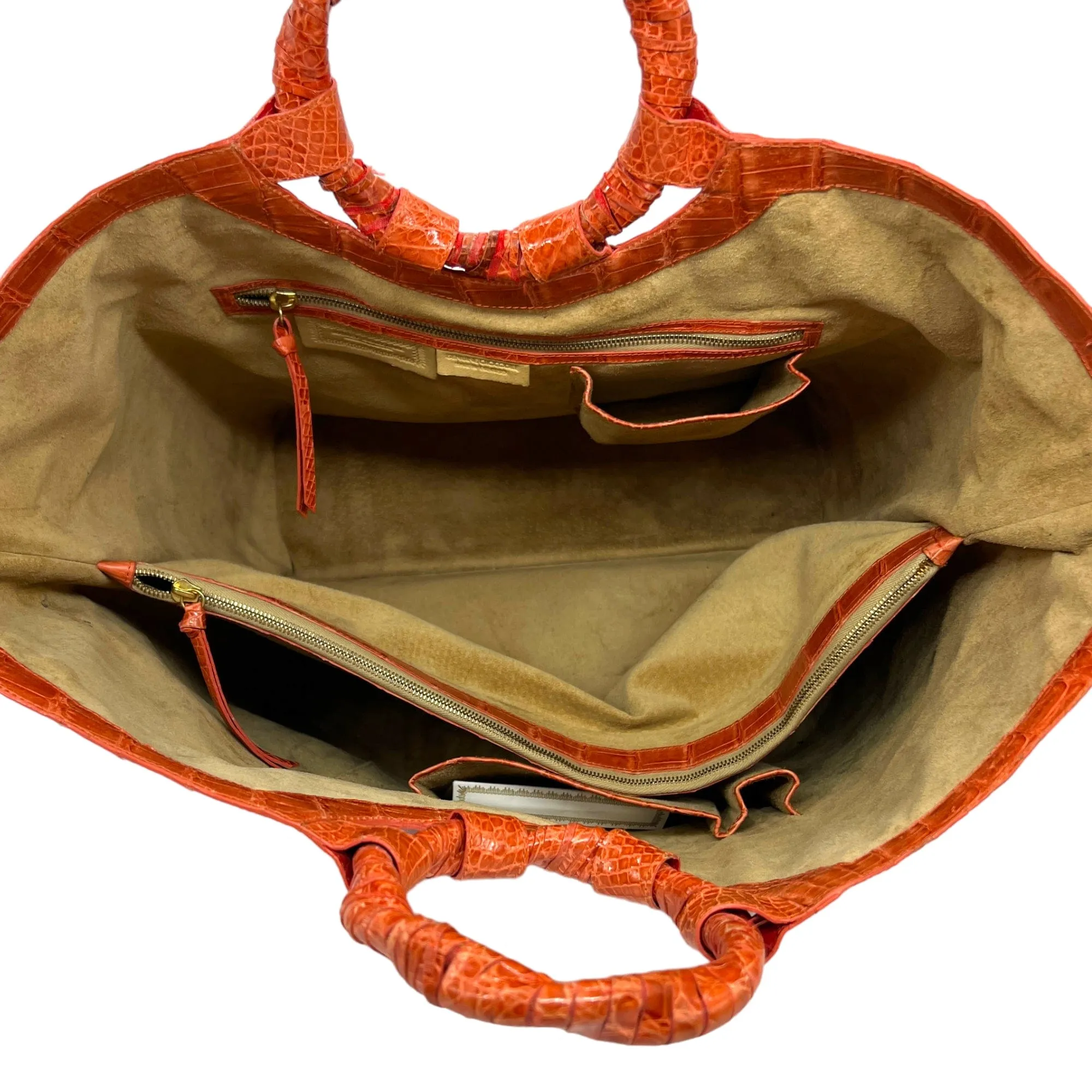 NANCY GONZALEZ Croc Circle Handle Tote Bag - Burnt Orange