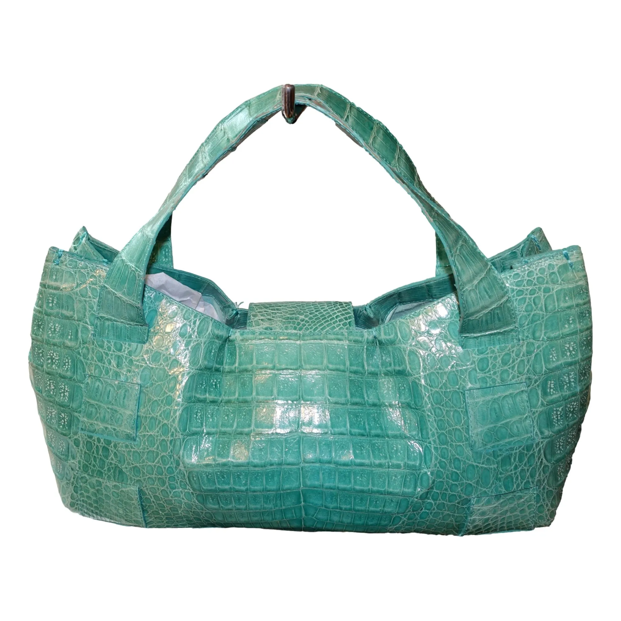 Nancy Gonzalez XL Teal Crocodile Belly Skin Handbag