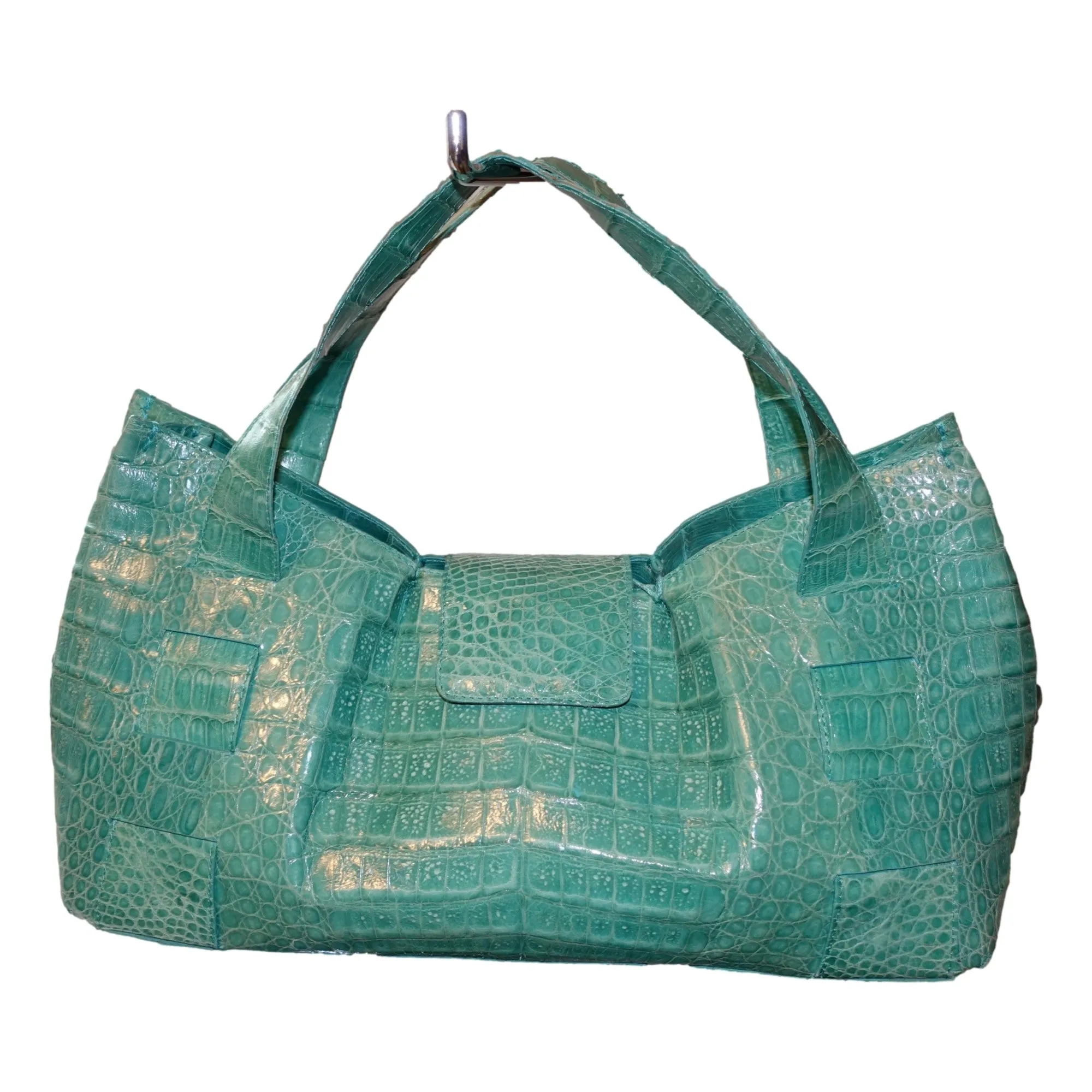 Nancy Gonzalez XL Teal Crocodile Belly Skin Handbag