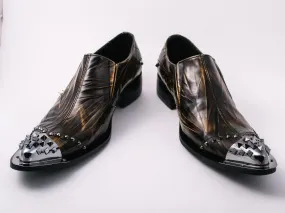 New Men's Brown Fiesso Pointed Metal Toe Slip on Shoes with Spikes Studs FI 6844