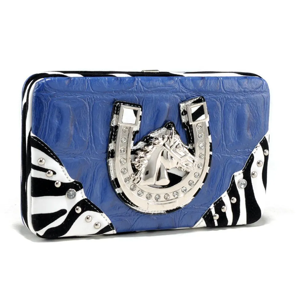 Pattern Embossed Wallet with Zebra Trim and Western Emblem