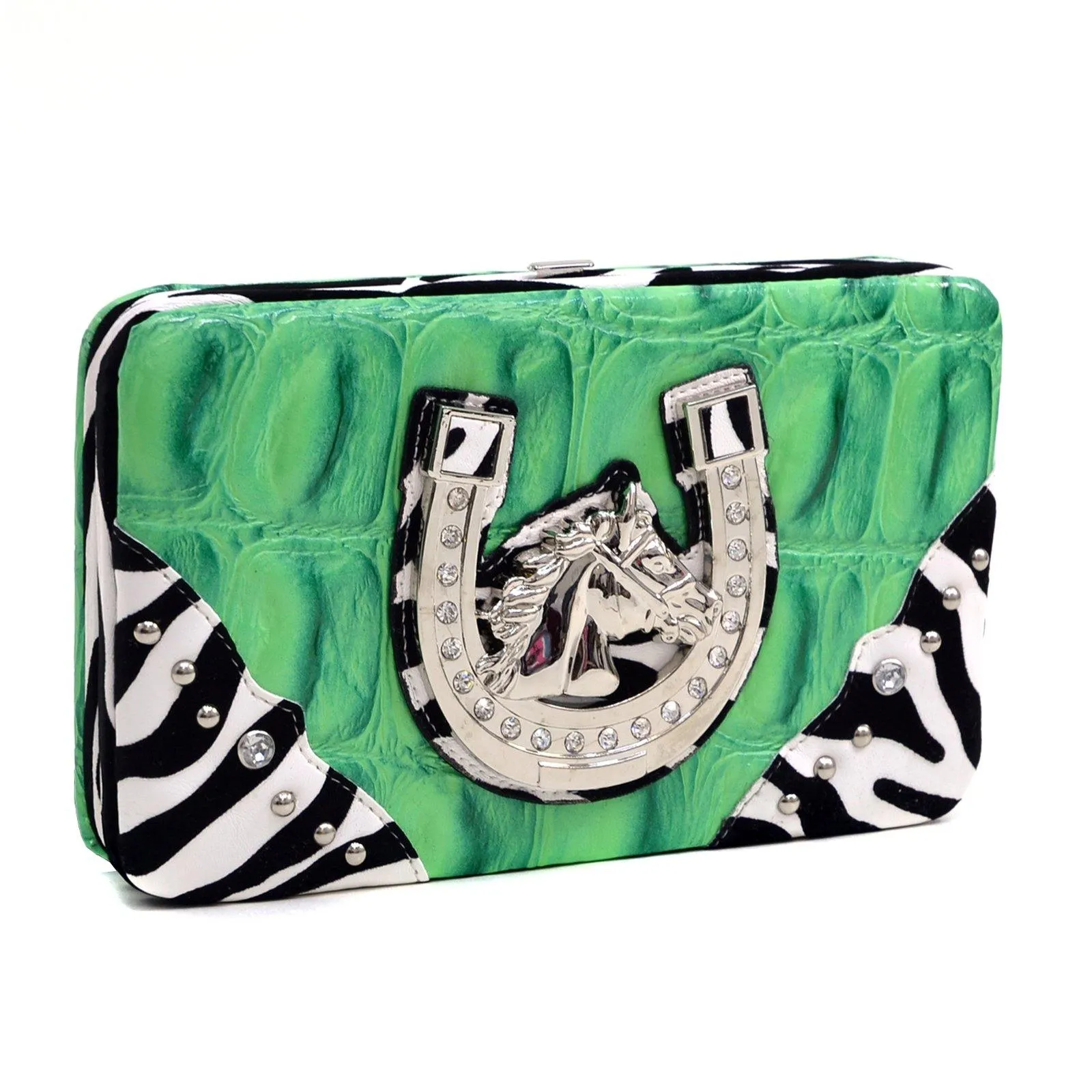 Pattern Embossed Wallet with Zebra Trim and Western Emblem