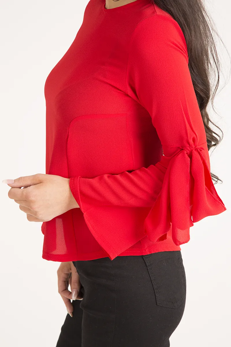 Red Flared Tied Sleeve Top - Birdie