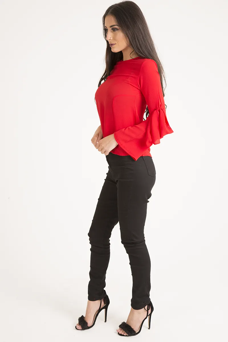 Red Flared Tied Sleeve Top - Birdie