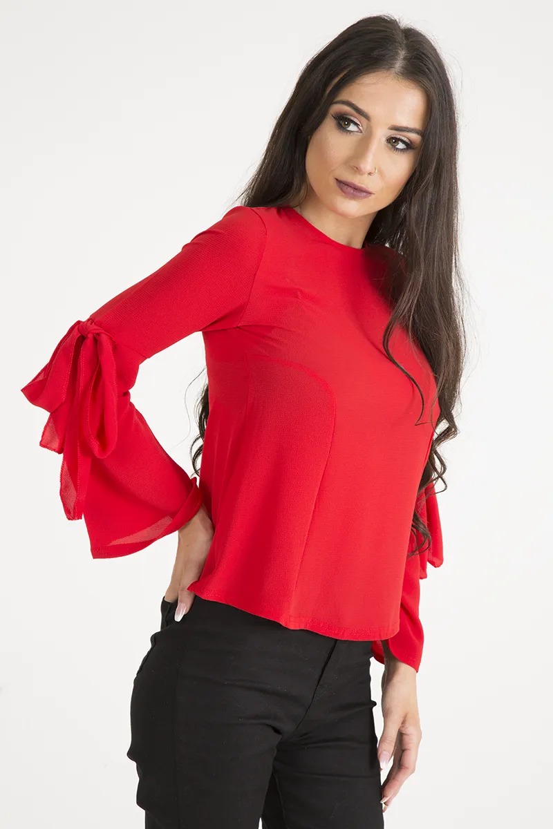 Red Flared Tied Sleeve Top - Birdie