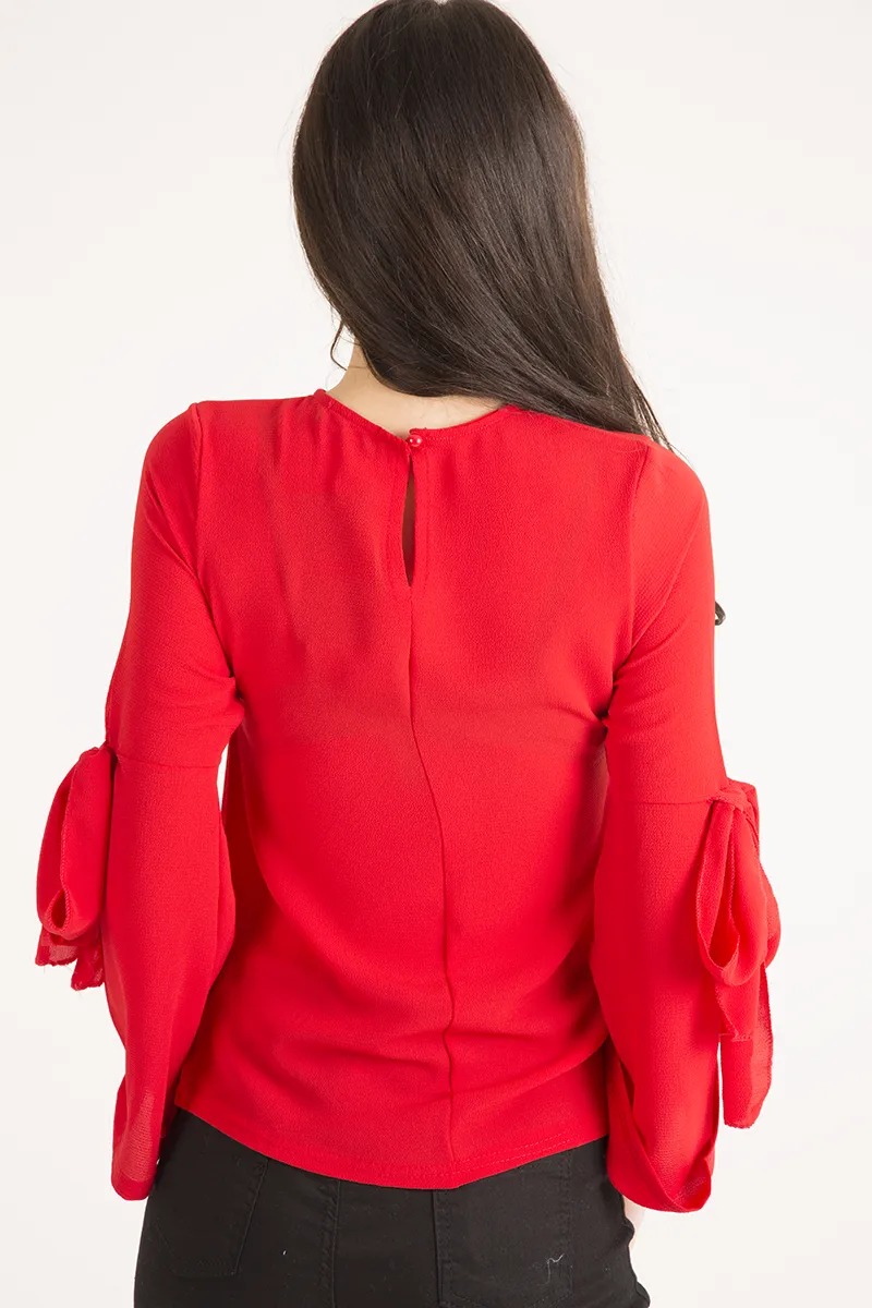 Red Flared Tied Sleeve Top - Birdie