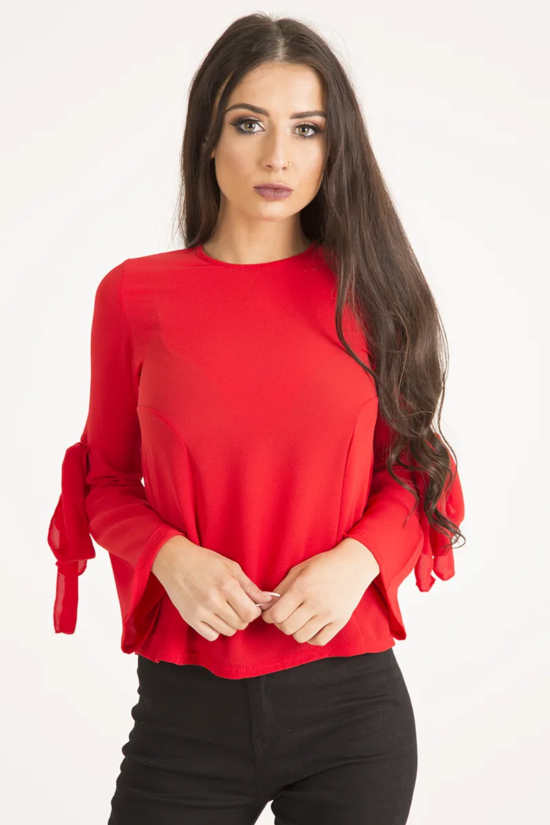 Red Flared Tied Sleeve Top - Birdie