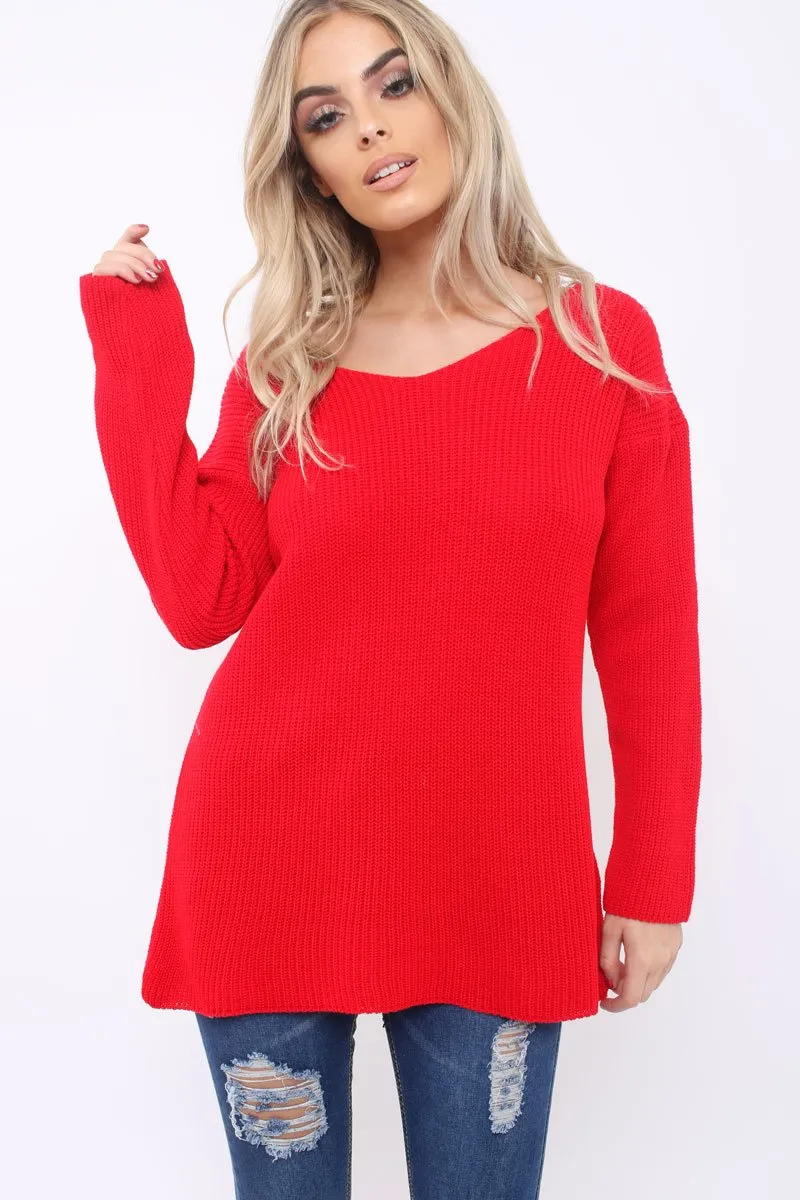 Red Knitted Jumper with Bow Back - Oliviah